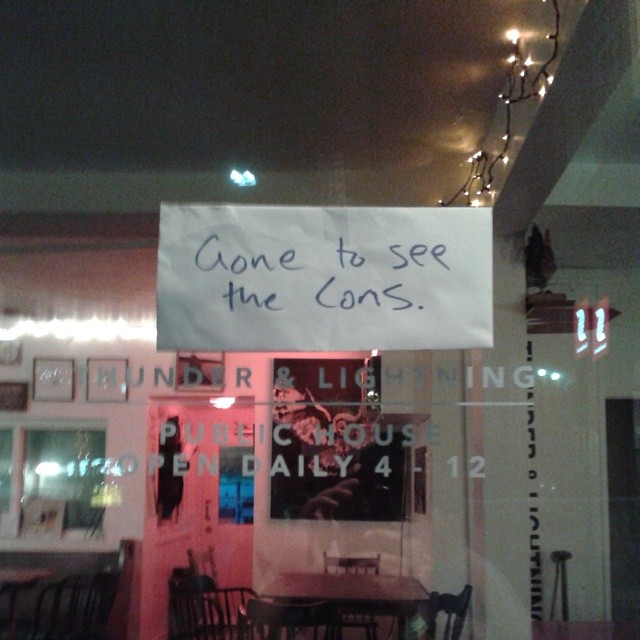 Local bar called Thunder & Lightning closed to see the Cons. Scott Brown, 2014.